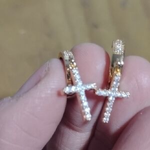 Gold Plated and C/Z Stone Cross Earrings